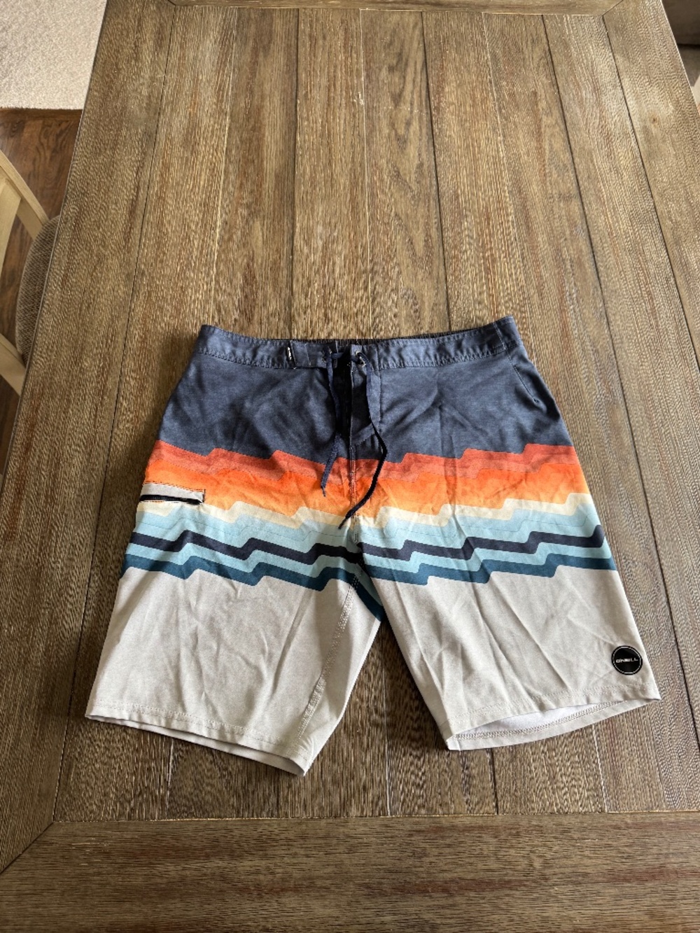 O’Neill Hyperfreak Board Shorts Men’s 33 Blue Orange Stripe Swim Trunks